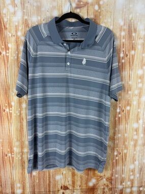 Oakley Men's Blue-Gray Striped Polo Shirt